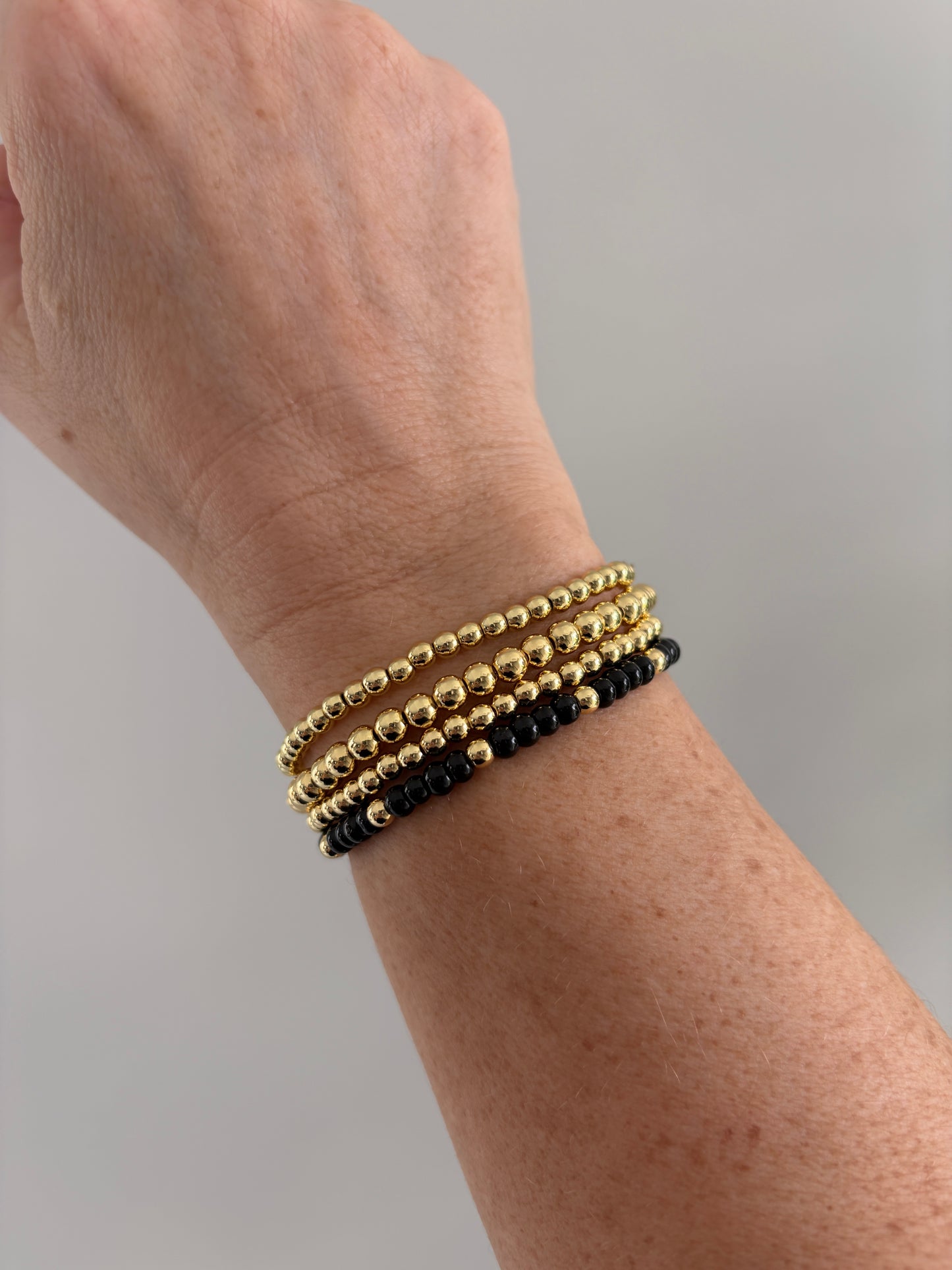 18K Gold-Filled and Black 4mm Beaded Bracelet