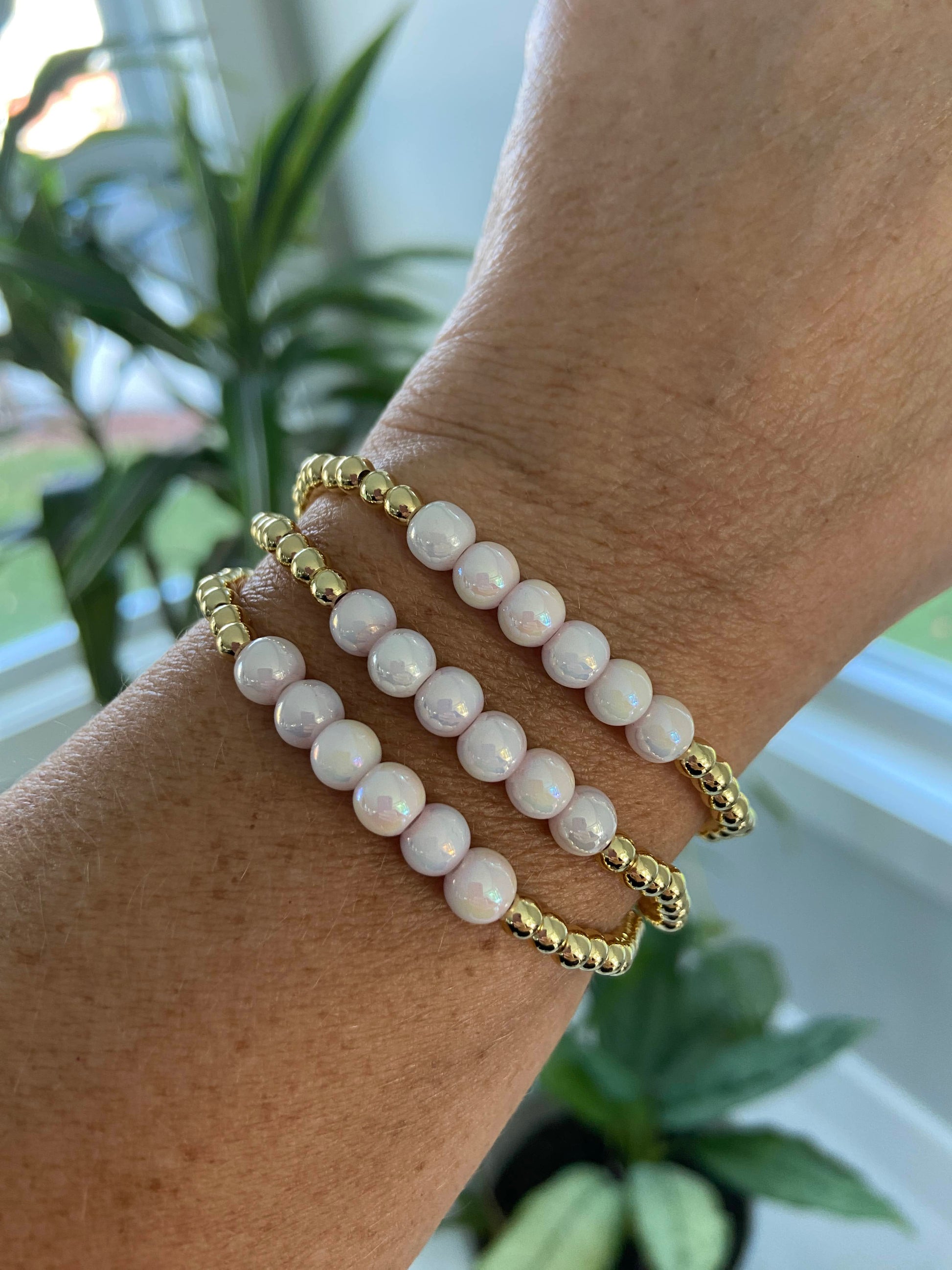 18k gold filled and pearls bracelet stack