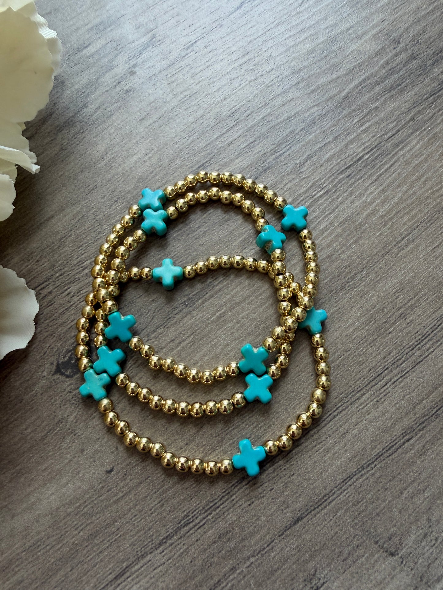 18k Gold-Filled Colorful Cross Beaded Bracelet (4mm)