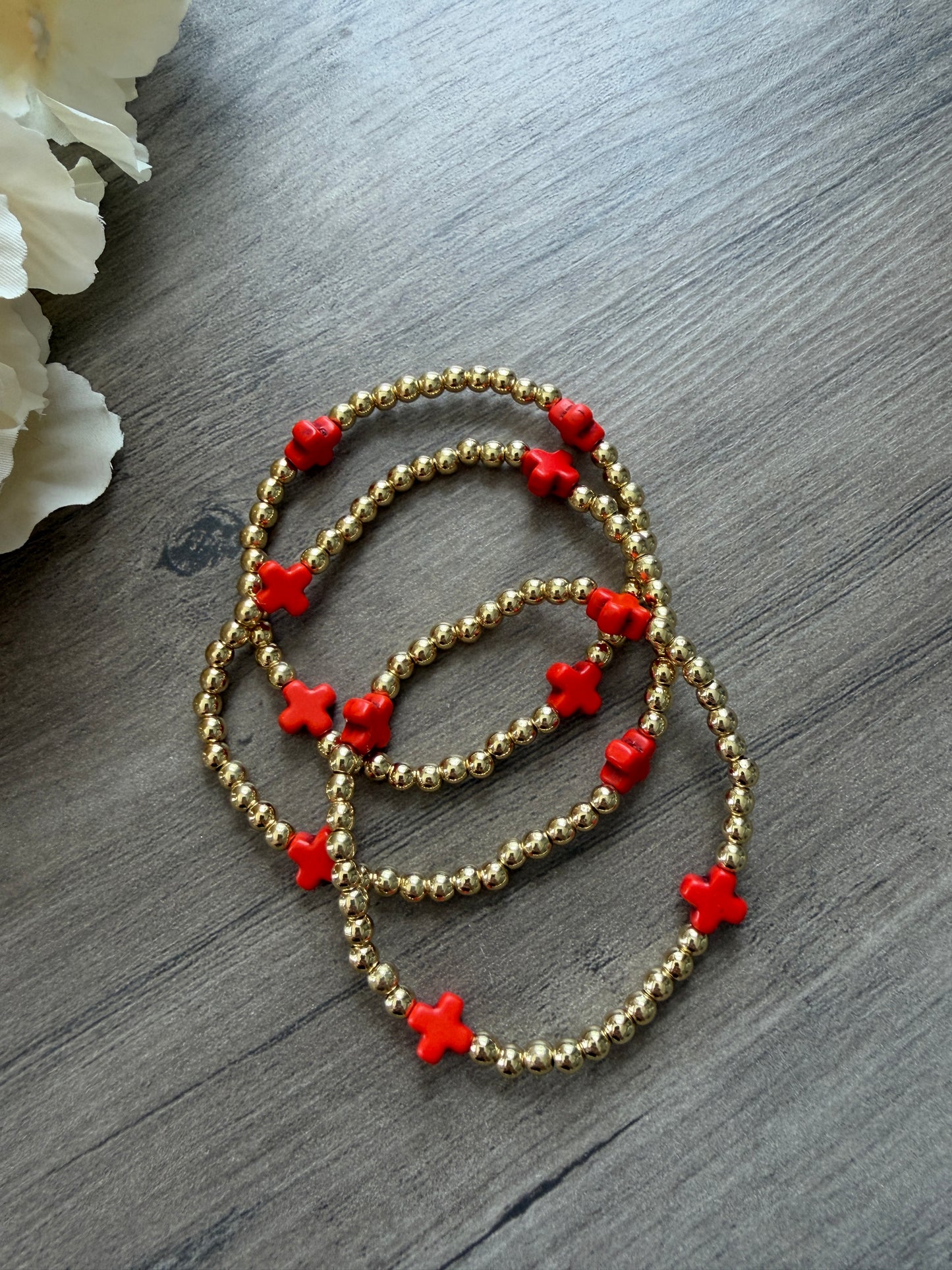 18k Gold-Filled Colorful Cross Beaded Bracelet (4mm)