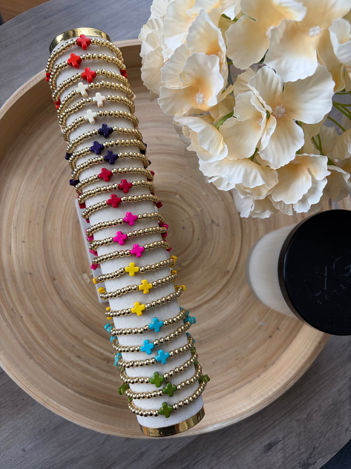 18k Gold-Filled Colorful Cross Beaded Bracelet (4mm)